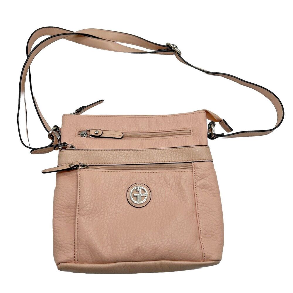 Giani Bernini Pebbled Faux Leather Crossbody Pink Bag Silver Hardware